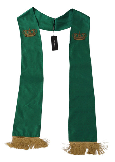 Dolce &amp; Gabbana Châle brodé à franges en soie mélangée avec couronne verte