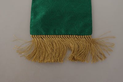 Dolce &amp; Gabbana Châle brodé à franges en soie mélangée avec couronne verte