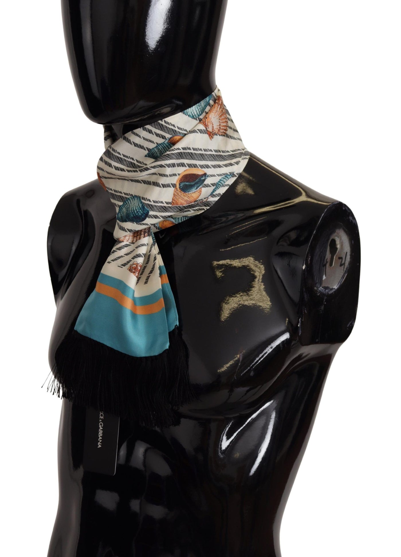 Foulard châle en soie à franges imprimé coquillages multicolores Dolce &amp; Gabbana
