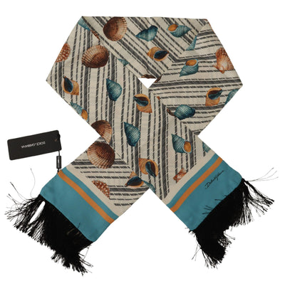 Foulard châle en soie à franges imprimé coquillages multicolores Dolce &amp; Gabbana