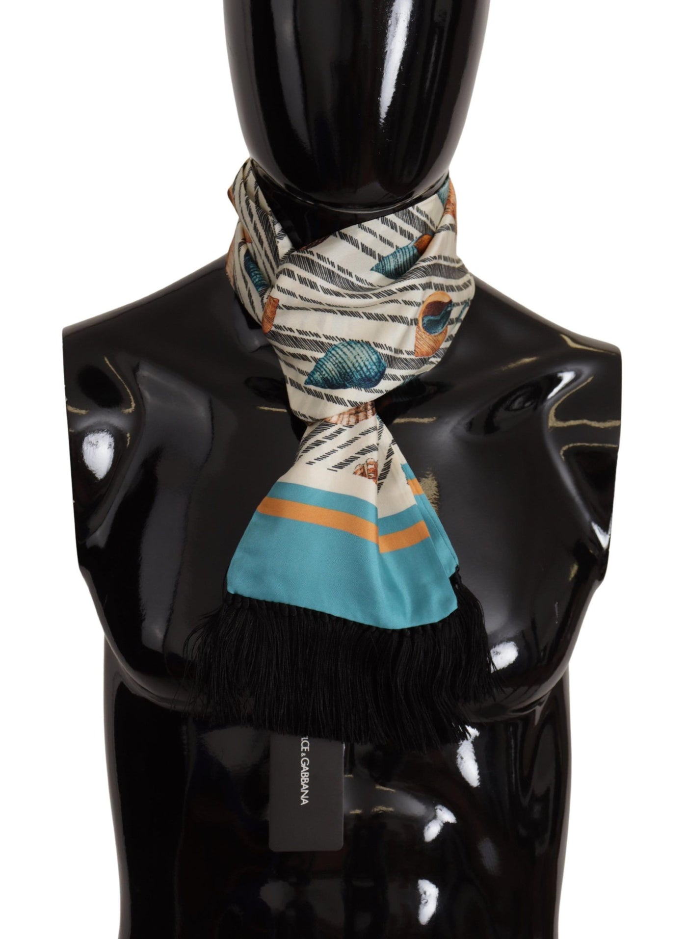 Foulard châle en soie à franges imprimé coquillages multicolores Dolce &amp; Gabbana