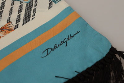 Foulard châle en soie à franges imprimé coquillages multicolores Dolce &amp; Gabbana