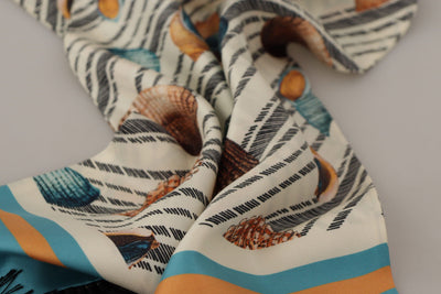 Foulard châle en soie à franges imprimé coquillages multicolores Dolce &amp; Gabbana