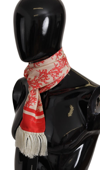 Foulard châle à franges imprimé corail rouge blanc Dolce &amp; Gabbana