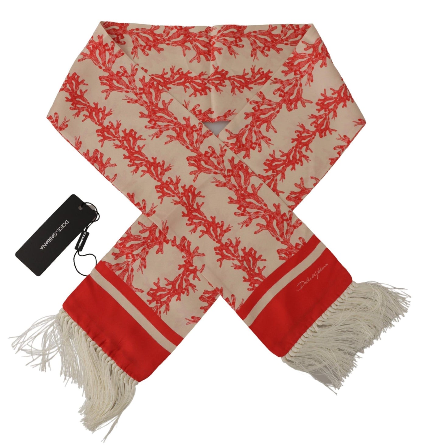 Foulard châle à franges imprimé corail rouge blanc Dolce &amp; Gabbana