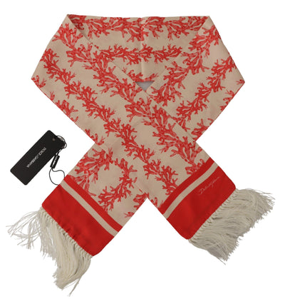 Foulard châle à franges imprimé corail rouge blanc Dolce &amp; Gabbana