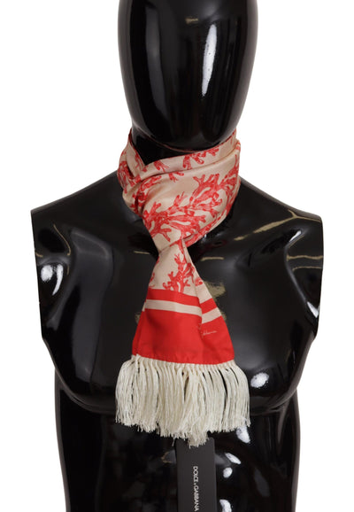 Foulard châle à franges imprimé corail rouge blanc Dolce &amp; Gabbana