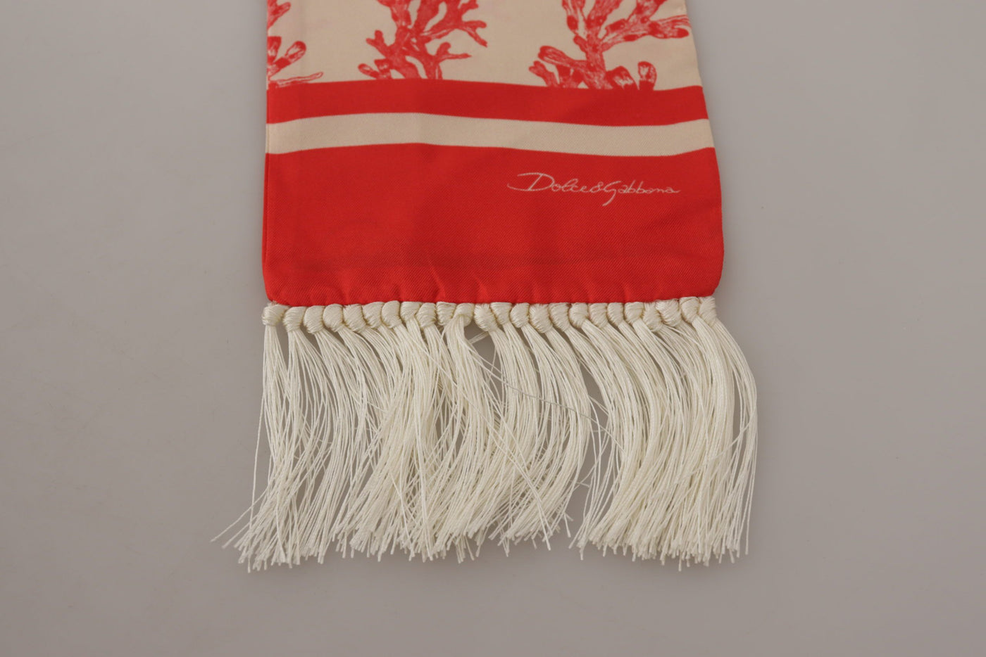 Foulard châle à franges imprimé corail rouge blanc Dolce &amp; Gabbana