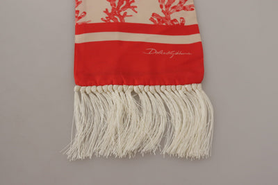 Foulard châle à franges imprimé corail rouge blanc Dolce &amp; Gabbana