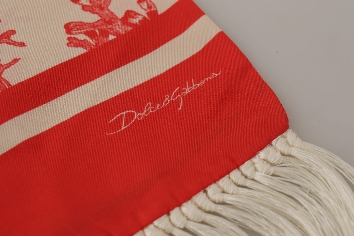 Foulard châle à franges imprimé corail rouge blanc Dolce &amp; Gabbana