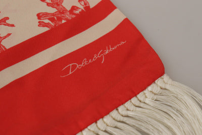 Foulard châle à franges imprimé corail rouge blanc Dolce &amp; Gabbana
