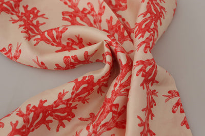 Foulard châle à franges imprimé corail rouge blanc Dolce &amp; Gabbana
