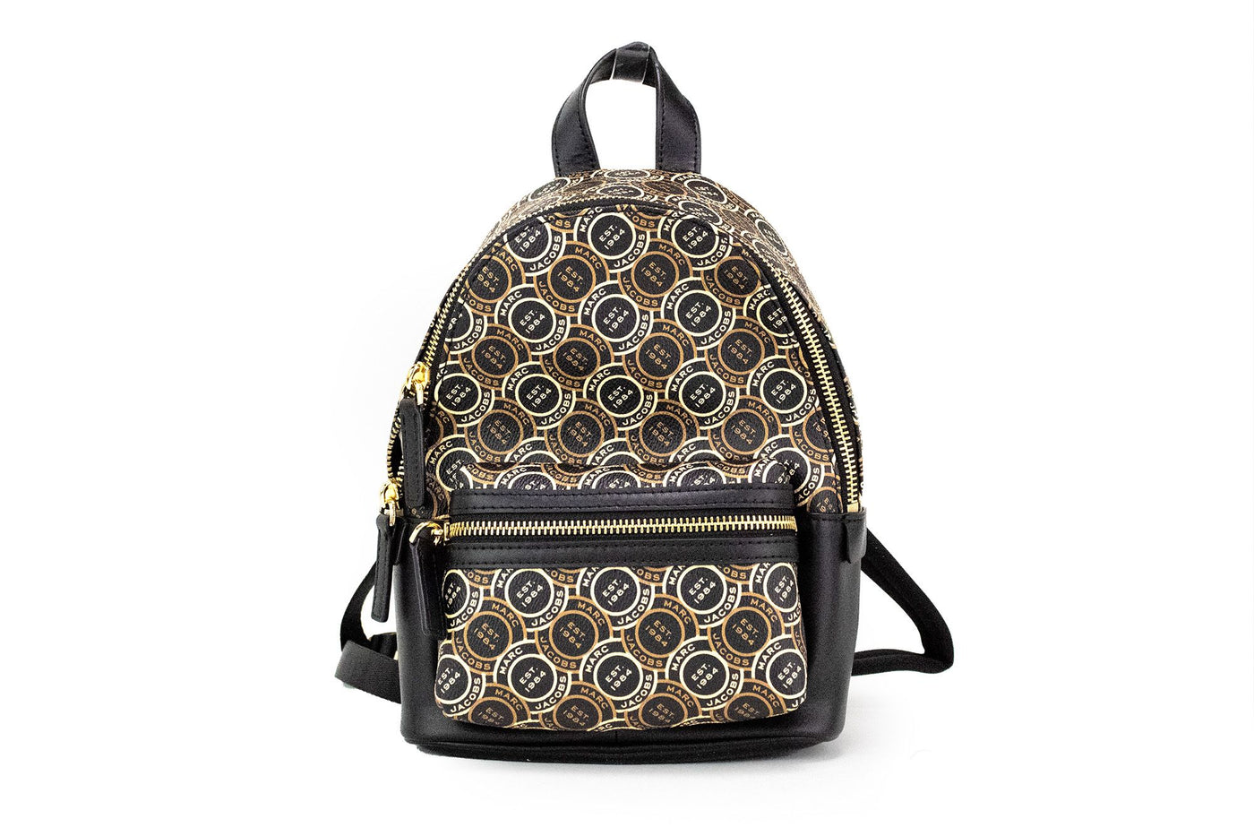 Marc Jacobs Signet Mini Zwarte Logo Bedrukte Leren Schouderrugzak Boekentas
