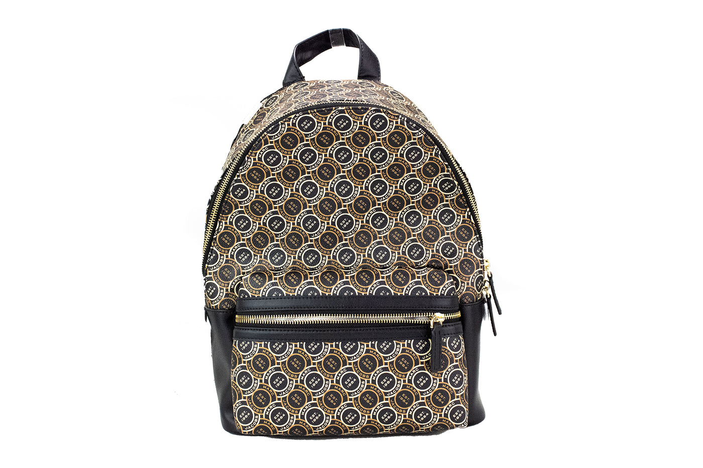 Marc Jacobs Signet Medium Zwarte Logo Bedrukte Leren Schouderrugzak Boekentas