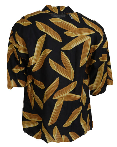 Chemise décontractée en lin noir à imprimé Penne Rigate de Dolce &amp; Gabbana