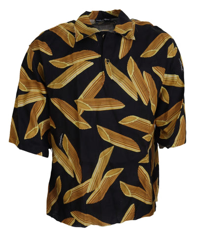 Chemise décontractée en lin noir à imprimé Penne Rigate de Dolce &amp; Gabbana