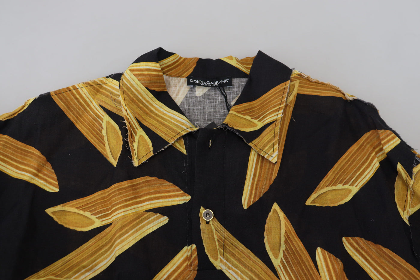 Chemise décontractée en lin noir à imprimé Penne Rigate de Dolce &amp; Gabbana