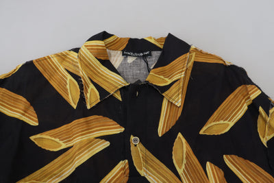 Chemise décontractée en lin noir à imprimé Penne Rigate de Dolce &amp; Gabbana