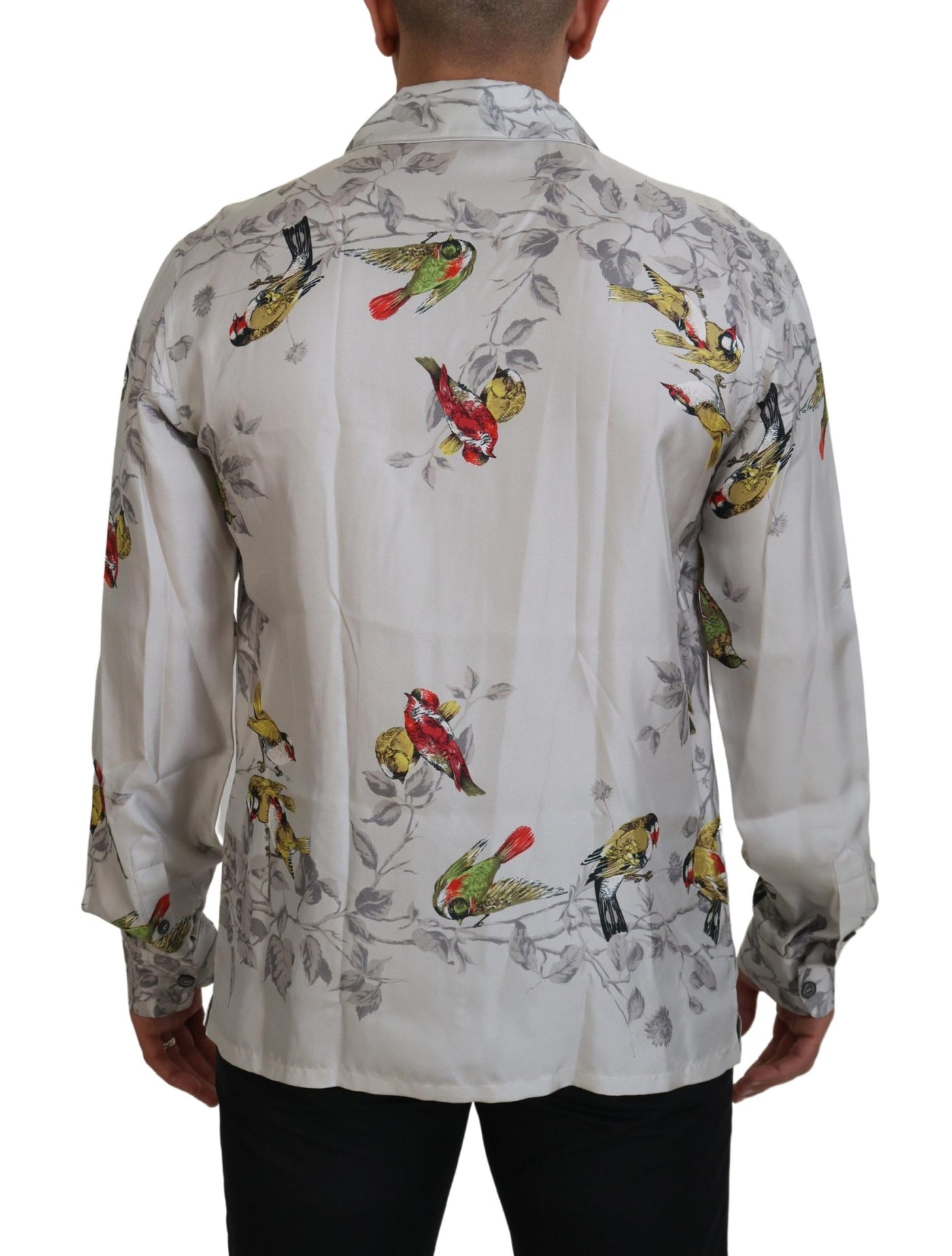 Dolce &amp; Gabbana Wit Vogelprint Zijden Satijnen Casual Shirt