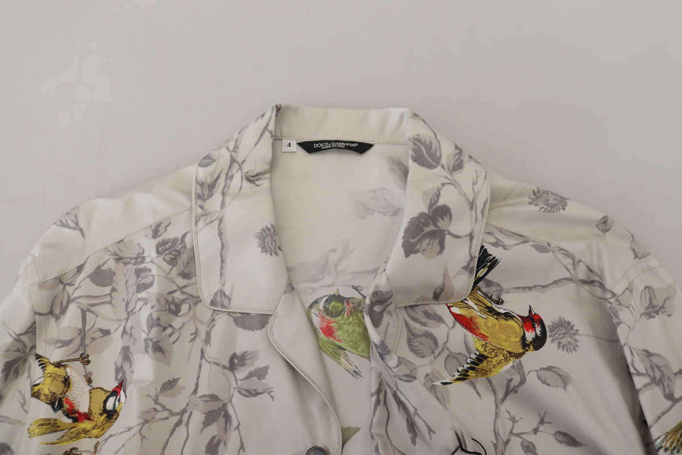 Dolce &amp; Gabbana Wit Vogelprint Zijden Satijnen Casual Shirt