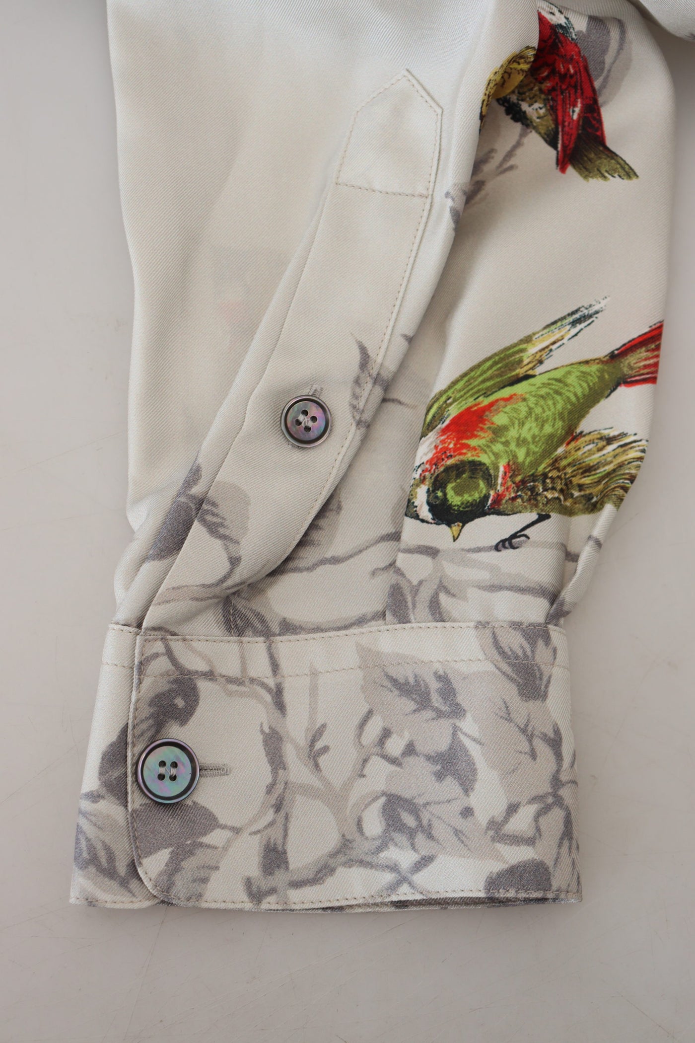 Dolce &amp; Gabbana Wit Vogelprint Zijden Satijnen Casual Shirt