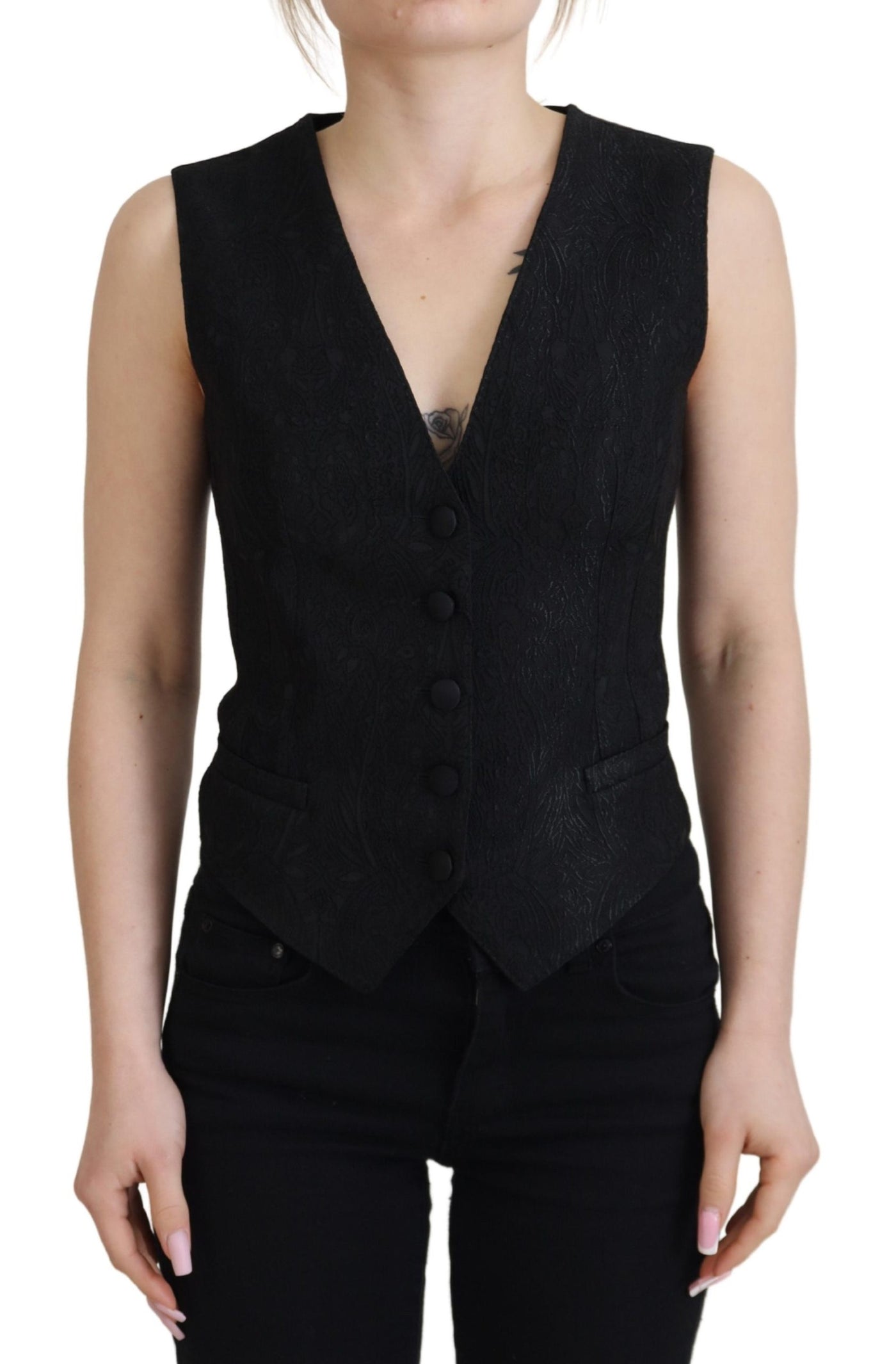 Dolce &amp; Gabbana Débardeur sans manches boutonné en brocart noir
