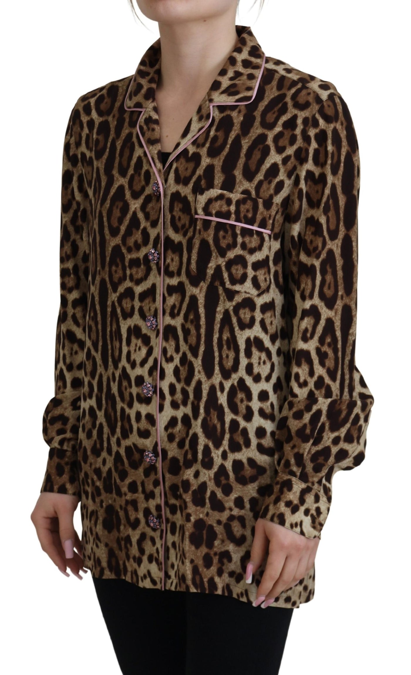 Chemisier à manches longues imprimé léopard marron Dolce &amp; Gabbana