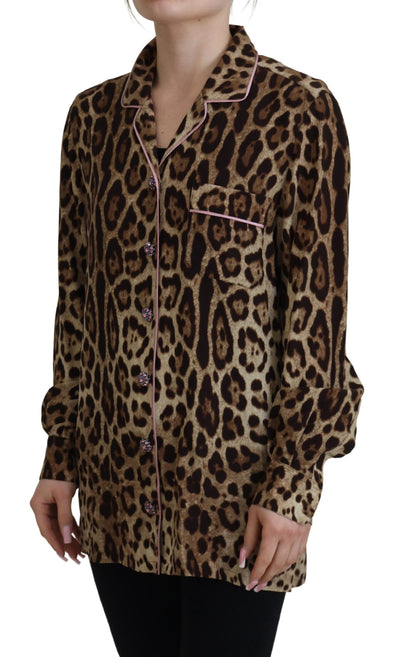 Chemisier à manches longues imprimé léopard marron Dolce &amp; Gabbana
