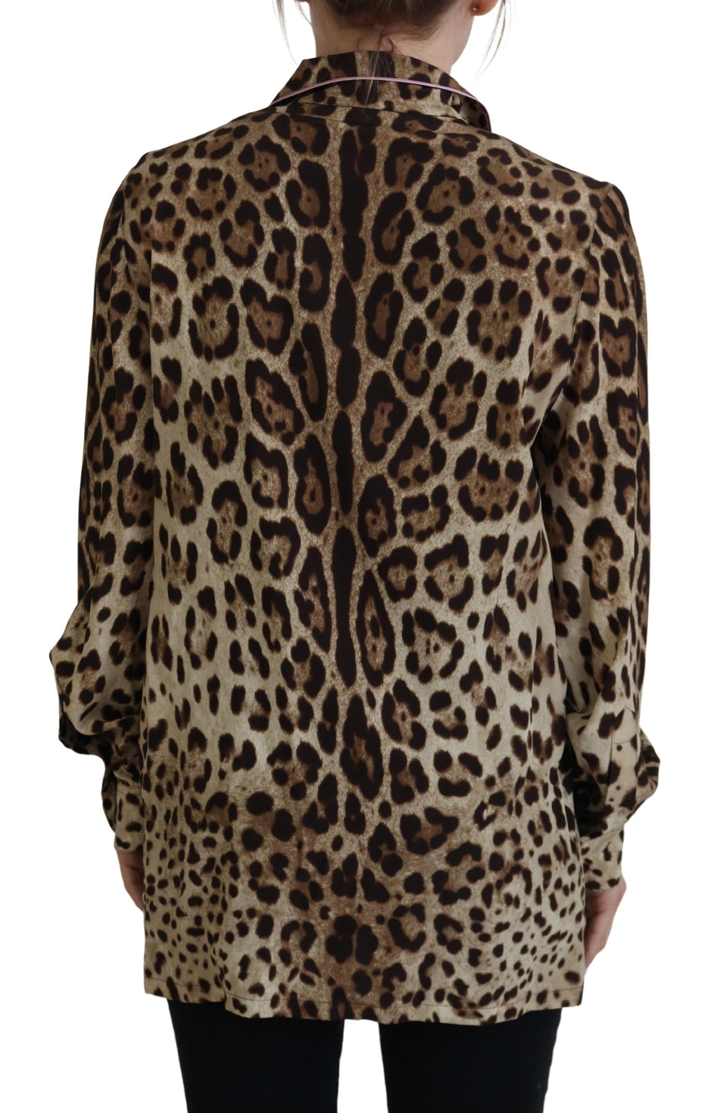 Chemisier à manches longues imprimé léopard marron Dolce &amp; Gabbana