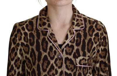 Chemisier à manches longues imprimé léopard marron Dolce &amp; Gabbana
