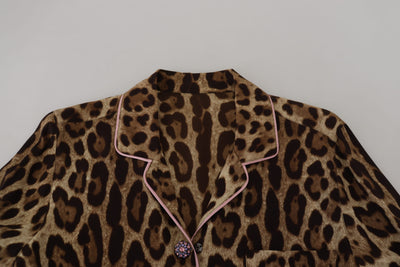 Chemisier à manches longues imprimé léopard marron Dolce &amp; Gabbana