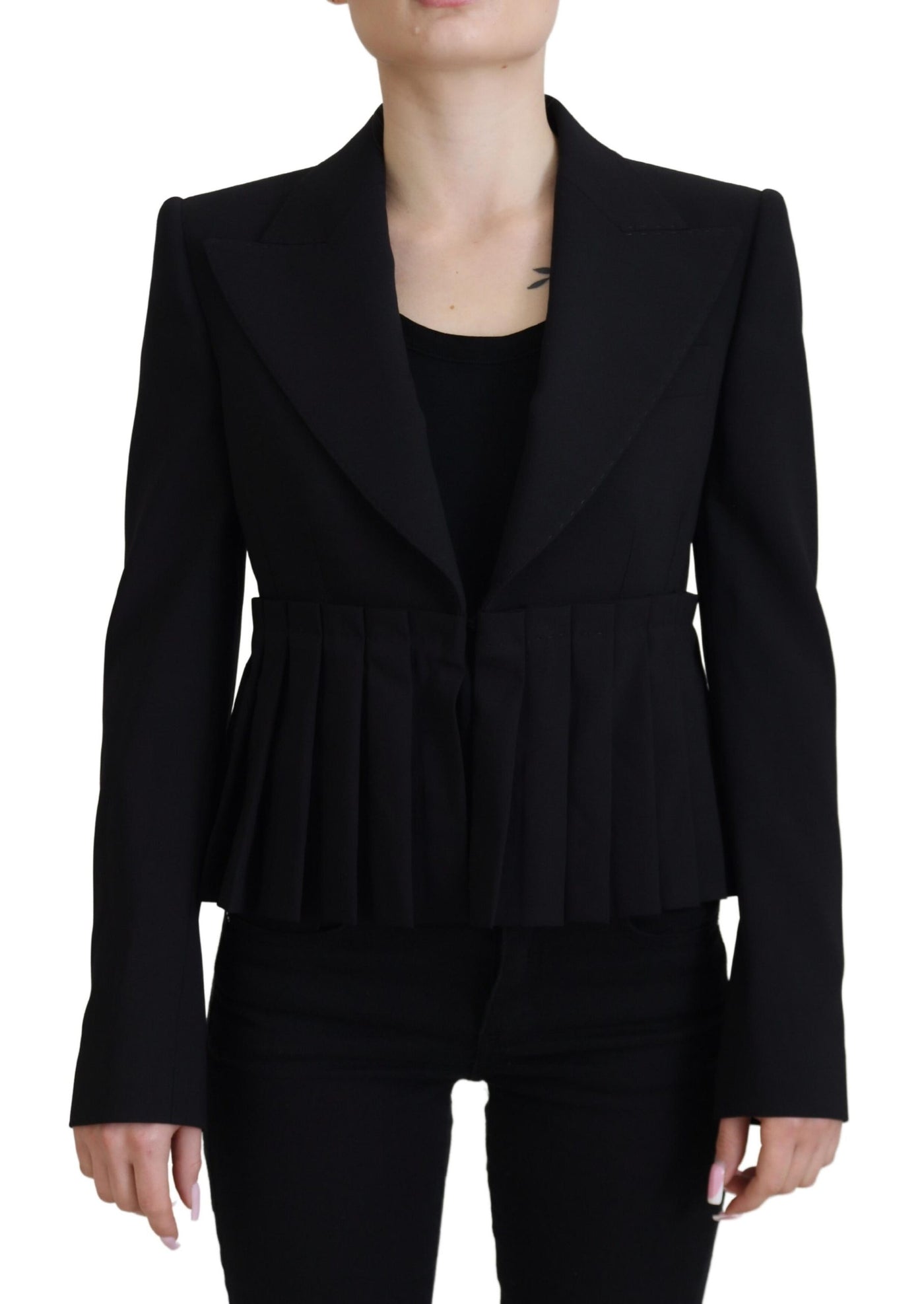 Veste blazer noire en laine à boutonnage simple Dolce &amp; Gabbana