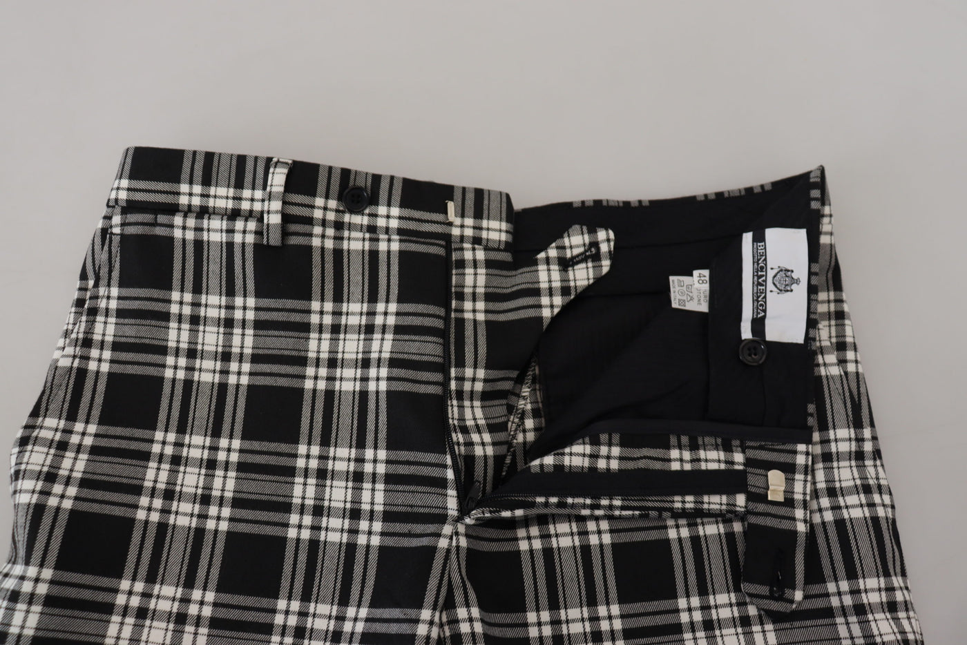 BENCIVENGA Zwarte Geruite Katoenen Heren Casual Broek