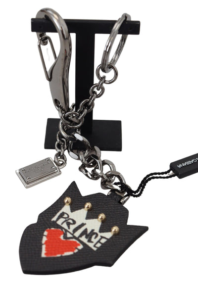 Dolce &amp; Gabbana Black Prince Studs Logo Zilveren Messing Sleutelhanger