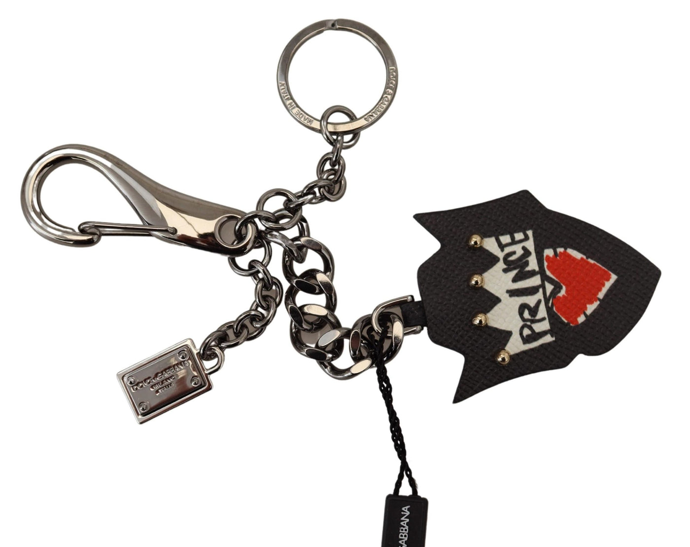 Dolce &amp; Gabbana Black Prince Studs Logo Zilveren Messing Sleutelhanger