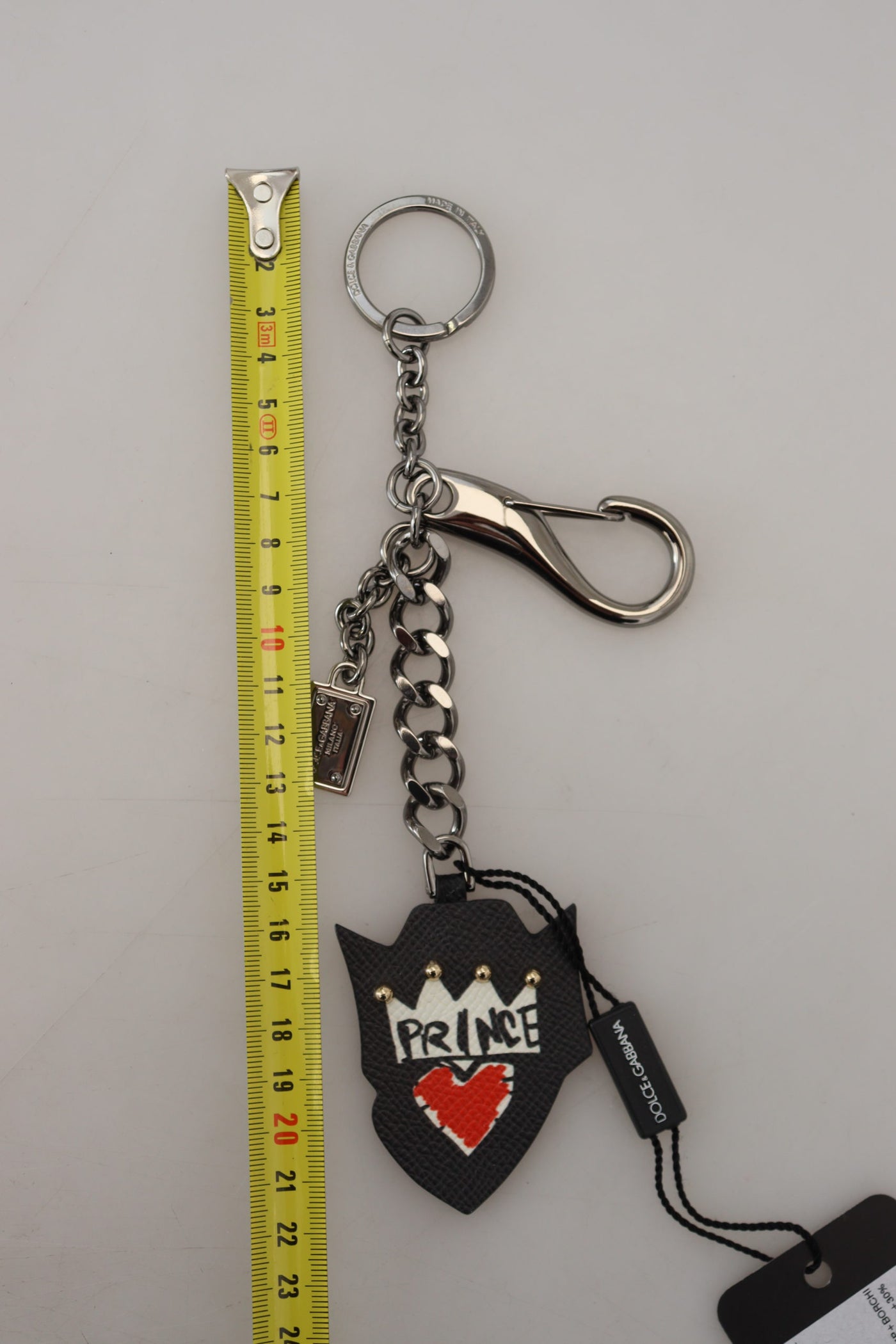 Dolce &amp; Gabbana Black Prince Studs Logo Zilveren Messing Sleutelhanger