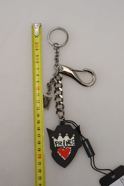 Dolce &amp; Gabbana Black Prince Studs Logo Zilveren Messing Sleutelhanger