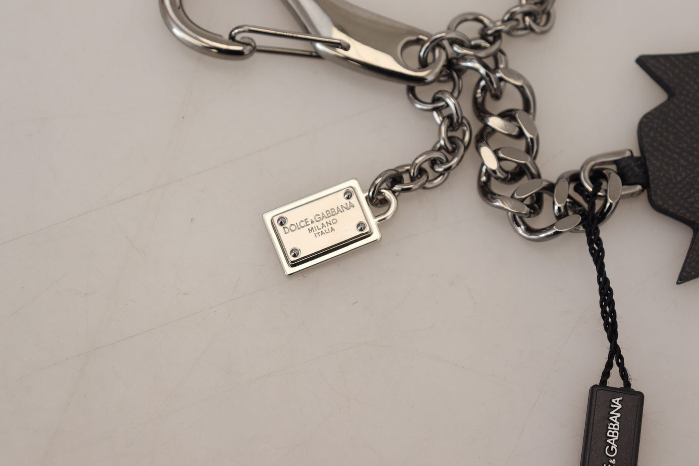 Dolce &amp; Gabbana Black Prince Studs Logo Zilveren Messing Sleutelhanger