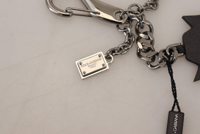 Dolce &amp; Gabbana Black Prince Studs Logo Zilveren Messing Sleutelhanger