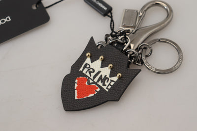 Dolce &amp; Gabbana Black Prince Studs Logo Zilveren Messing Sleutelhanger