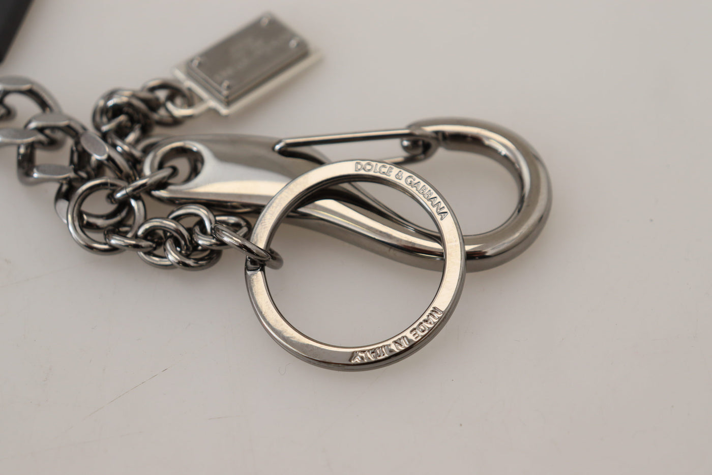 Dolce &amp; Gabbana Black Prince Studs Logo Zilveren Messing Sleutelhanger