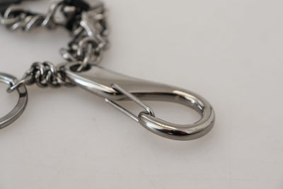 Dolce &amp; Gabbana Black Prince Studs Logo Zilveren Messing Sleutelhanger