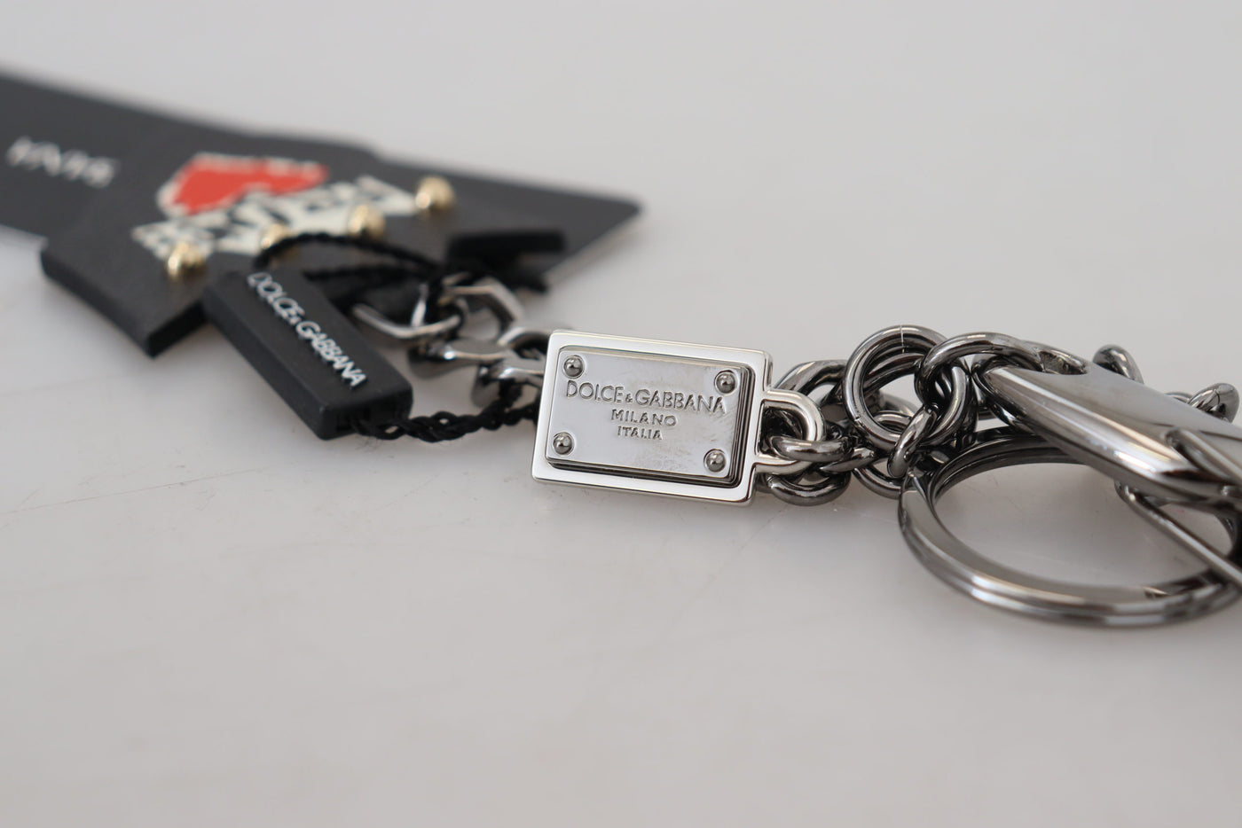 Dolce &amp; Gabbana Black Prince Studs Logo Zilveren Messing Sleutelhanger