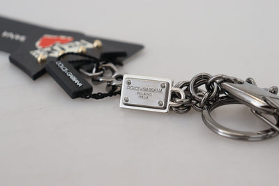 Dolce &amp; Gabbana Black Prince Studs Logo Zilveren Messing Sleutelhanger
