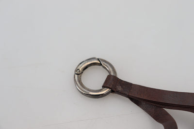 Porte-clés en cuir marron et métal argenté Costume National