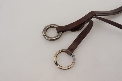 Porte-clés en cuir marron et métal argenté Costume National