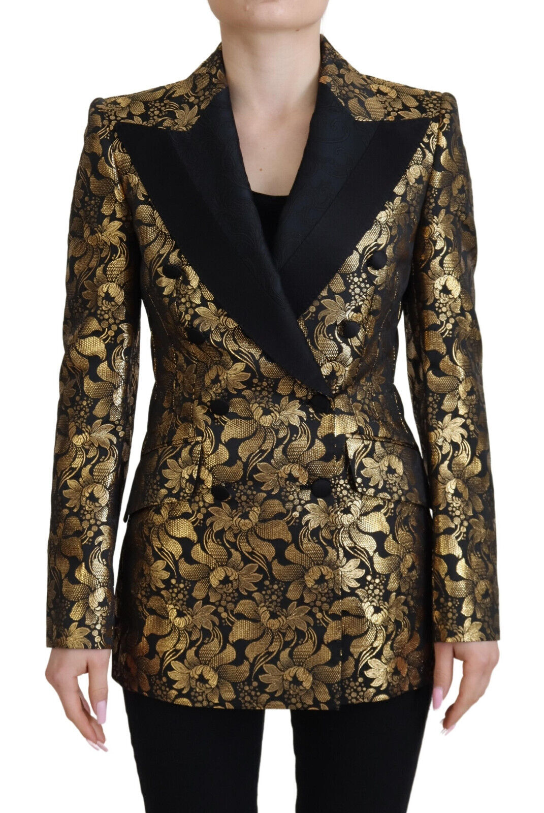 Dolce &amp; Gabbana Zwart Goud Jacquard Jas Blazer Jas