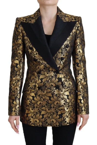 Dolce &amp; Gabbana Zwart Goud Jacquard Jas Blazer Jas