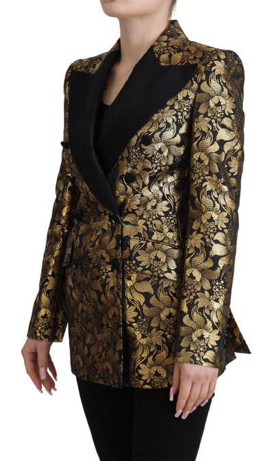 Dolce &amp; Gabbana Zwart Goud Jacquard Jas Blazer Jas