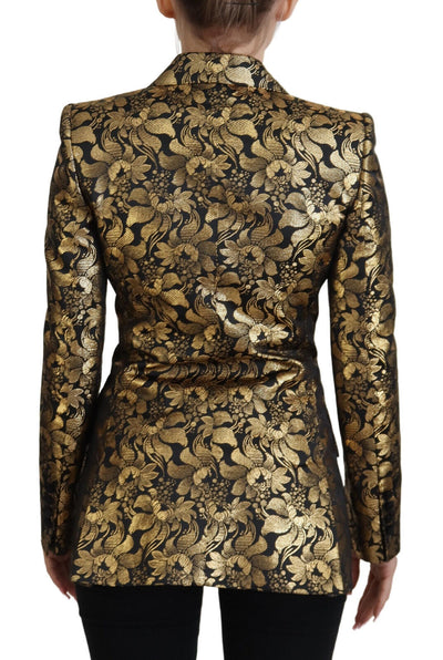 Dolce &amp; Gabbana Zwart Goud Jacquard Jas Blazer Jas